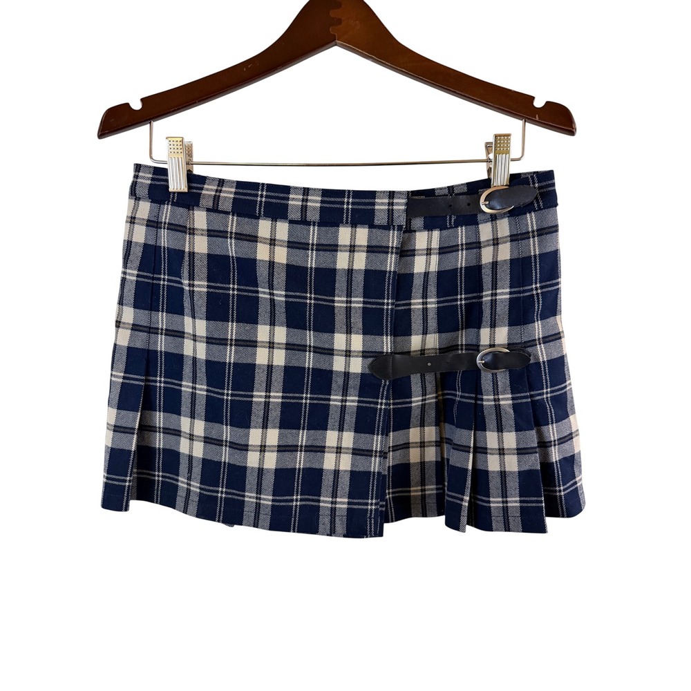 John Galt Plaid Buckle Wrap Mini Skirt One Size Pleated